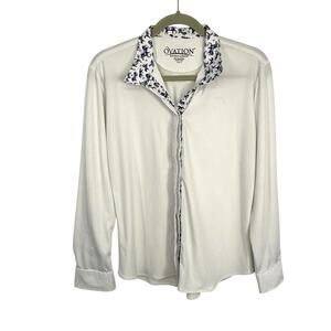 Ovation Full Snap Show Shirt Women Slimfit Large White Horses Print Long Sleeves